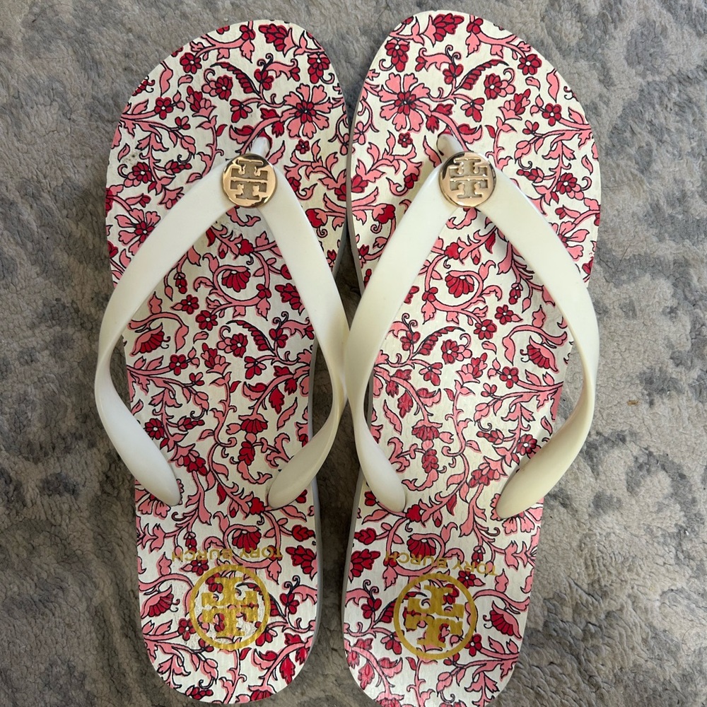 Red and pink Tory Burch Flip Flops